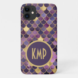 Monogram initialer lila guld fjäll på sjöjungfru