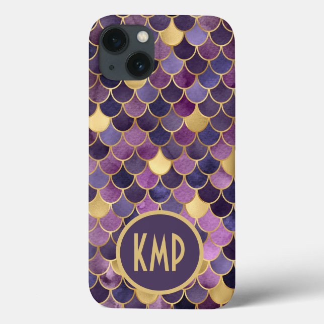 Monogram initialer lila guld fjäll på sjöjungfru (Baksida)