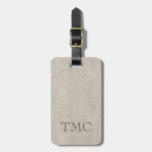 Monogram Initialer Linen Fabric Travel Classic Bagagebricka (Vertikal Framsida)
