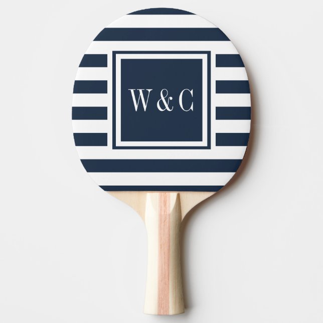 Monogram initialer marinblå vit rand pingisracket (Framsidan)