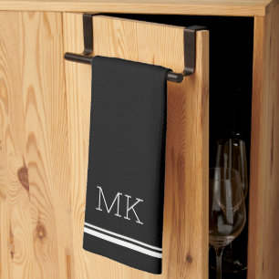 Monogram Initialer Modern Minimal Linjer Black Kökshandduk