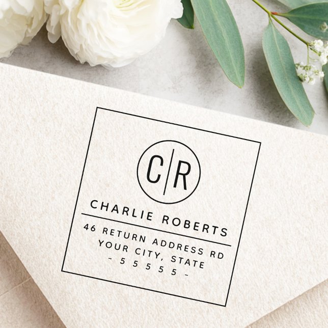 Monogram initialer modern minimal returadress stämpel (Monogram initials modern minimal return address rubber stamp)