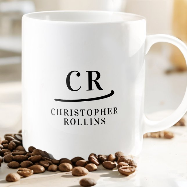 Monogram Initialer Modern Minimal Svartvitt Namn Kaffemugg (Skapare uppladdad)