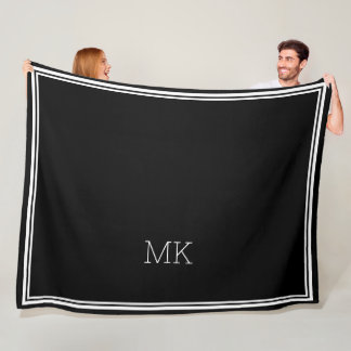 Monogram Initialer Modern Minimal Svartvitt Ram Fleecefilt