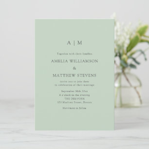 Monogram Initialer Modern Mint Pistage Bröllop Inbjudningar