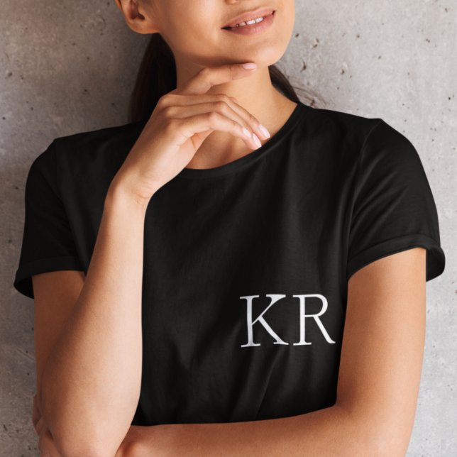 Monogram Initialer | Modern svart Elegant T Shirt (Skapare uppladdad)