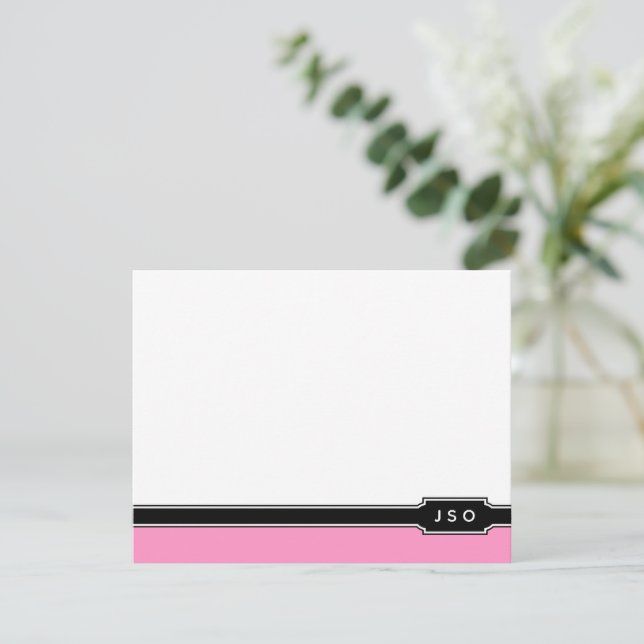 Monogram Initialer Modernt Band Rosa Svart Feminin Anteckningskort (Stående Fram)