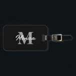 Monogram Initialer Namn Grått White Black Coola Gi Bagagebricka<br><div class="desc">Monogrammad ursprunglig och även personlig information som namn,  adress,  mobilt nummer och e-post som du kan redigera. Designad med enkel bakgrund,  elegant och trendig svart,  grått och vit bakgrund kan du ändra färg om du vill.</div>