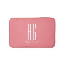 Monogram Initialer Namn Korall Lax Rosa Modern Badrumsmatta