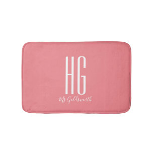 Monogram Initialer Namn Korall Lax Rosa Modern Badrumsmatta