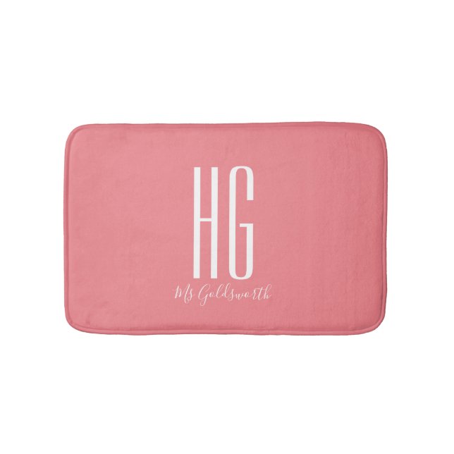 Monogram Initialer Namn Korall Lax Rosa Modern Badrumsmatta (Framsidan)