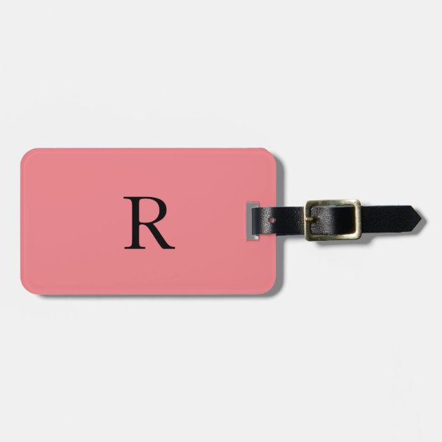 Monogram Initialer Namn-mall Black Salmon Rosa Bagagebricka (Horisontell Framsida)