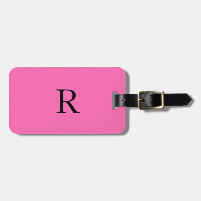 Monogram Initialer Namn-mall, Shock rosa svart Bagagebricka (Horisontell Framsida)