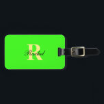 Monogram Initialer Namn-mallar Neon Grönt Gift Bagagebricka<br><div class="desc">Monogrammad ursprunglig och även personlig information som namn,  adress,  mobilt nummer och e-post som du kan redigera. Designad med tilltalande solid bakgrund i grönt färg kan du byta färg om du vill. Coolans resepresentidé för honom eller henne.</div>