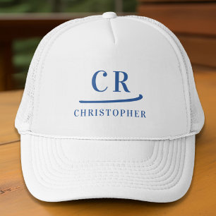 Monogram Initialer Namn Minimalistisk Blå & Vit Keps