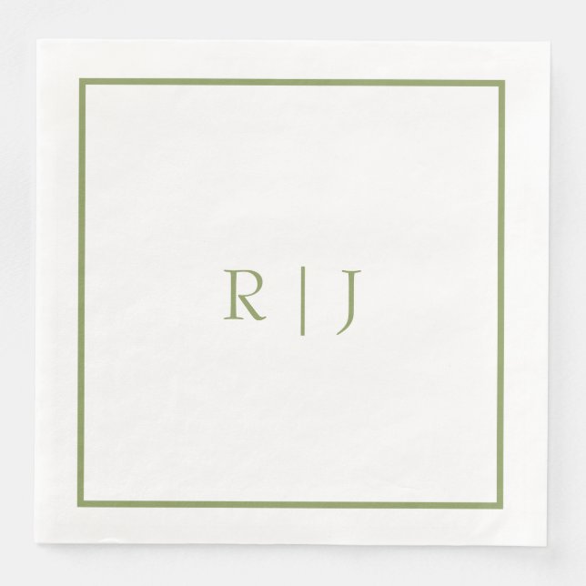 Monogram initialer Namn Mossgrön Trendig Bröllop Pappersservett (Framsida)