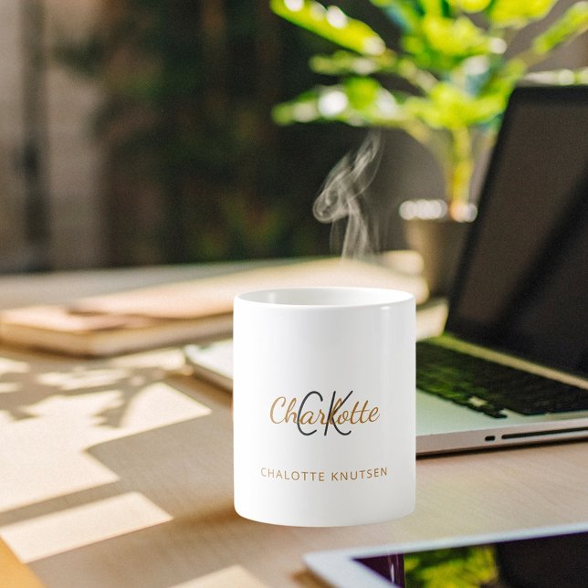 Monogram initialer namn-skript, elegant kaffemugg (Skapare uppladdad)