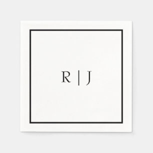 Monogram initialer namn svart vit minimal bröllop pappersservett
