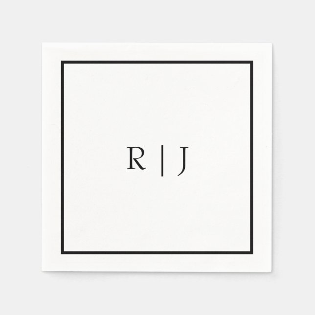 Monogram initialer namn svart vit minimal bröllop pappersservett (Framsidan)