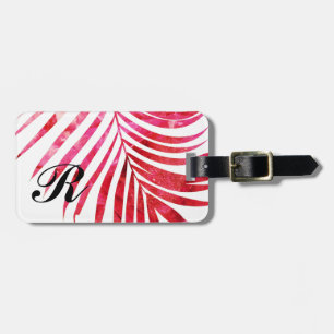 Monogram Initialer Namn Träd Handflatan Löv Rosa G Bagagebricka