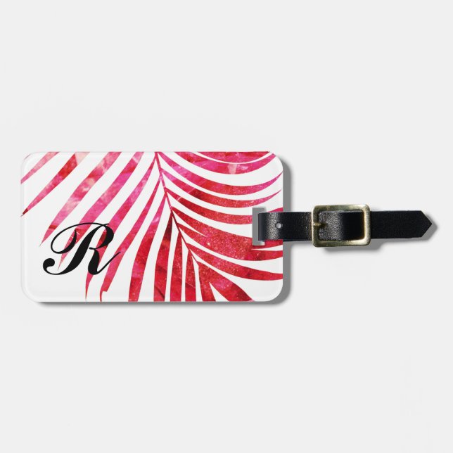 Monogram Initialer Namn Träd Handflatan Löv Rosa G Bagagebricka (Horisontell Framsida)