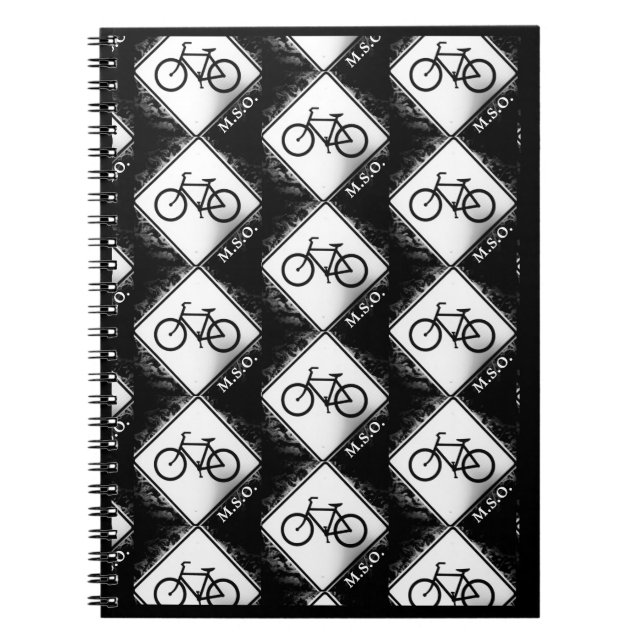 Monogram Initialer på Black and White Bike Mönster Anteckningsbok (Framsidan)
