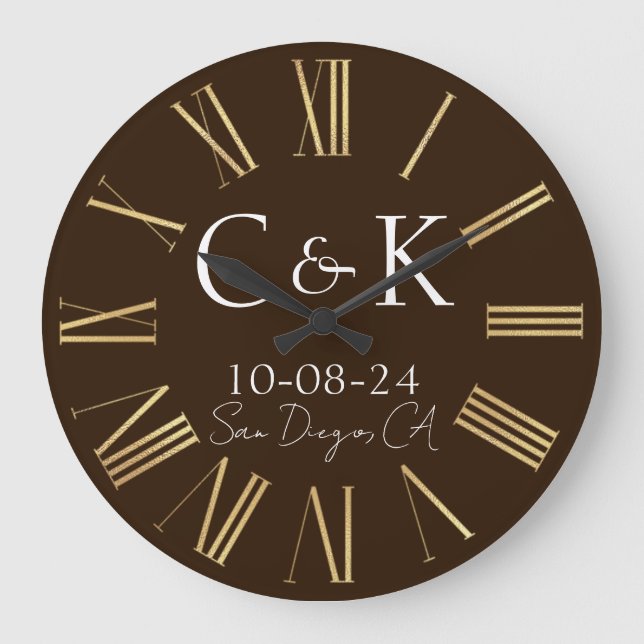 Monogram initialer på chokladbrun bröllops- stor klocka (Framsida)
