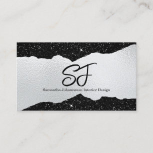 Monogram Initialer på Luxurious Black och Silver Visitkort