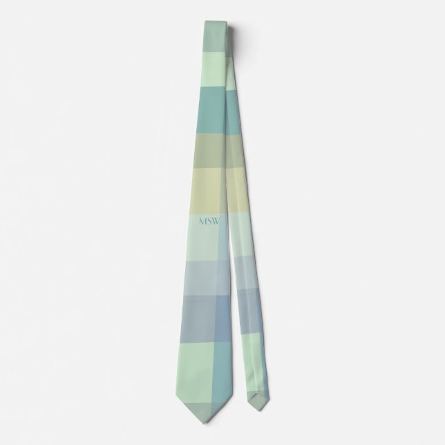 Monogram Initialer Pastel Retro Rand Teal Grönt Slips (Framsida)