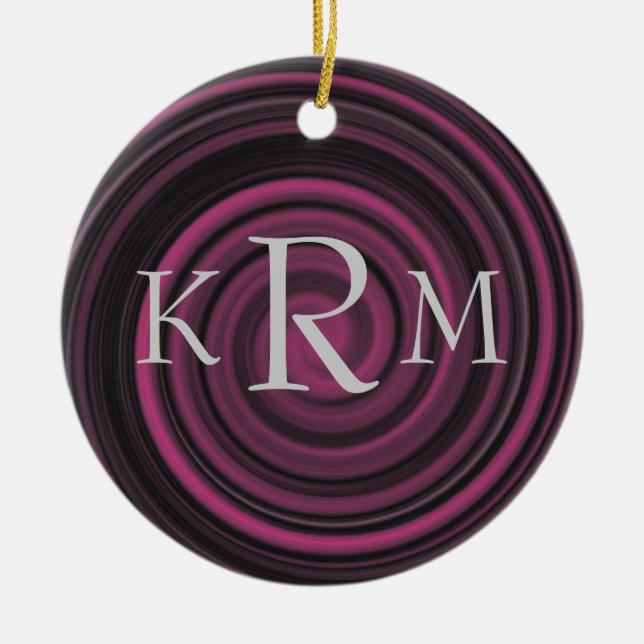 Monogram initialer plommon virvlar Personlig Julgransprydnad Keramik (Framsidan)
