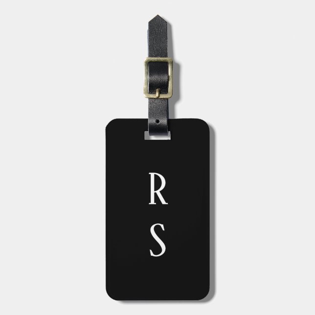 Monogram Initialer Present Svart Vitt Anpassat Nam Bagagebricka (Vertikal Framsida)
