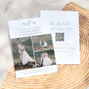 Monogram Initialer QR-kod 3 Photo Collage Bröllop Inbjudningar