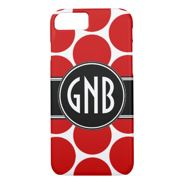 MONOGRAM INITIALER RED POLKA DOTS Case-Mate iPhone SKAL (Baksida)