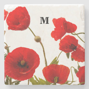 Monogram Initialer Röda vallmoblommor Vattenfärg Stenunderlägg