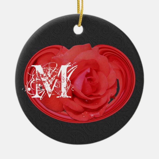 Monogram Initialer Ros Blommig Ornament (Framsidan)