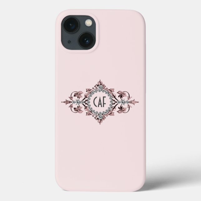 Monogram initialer rosa grå silver flourish  (Baksida)