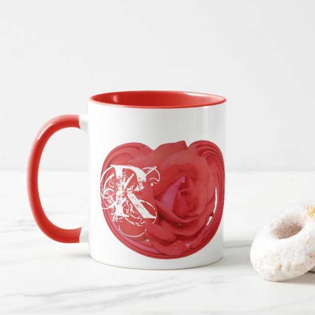 Monogram Initialer Rosblomma Personlig Mugg (Med munk)