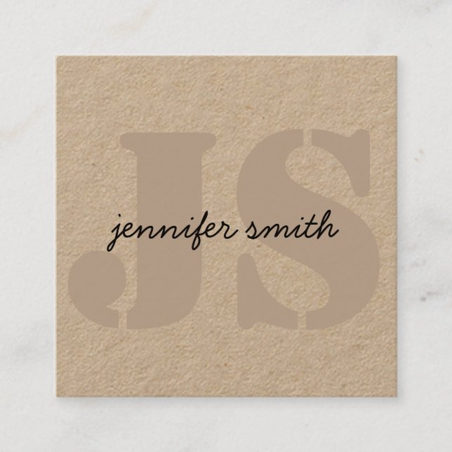 Monogram Initialer Rustic Brown med Social Media Fyrkantigt Visitkort (Framsida)