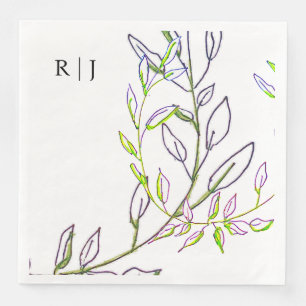 Monogram Initialer Sage Grönt Löv Artsy Bröllop Pappersservett