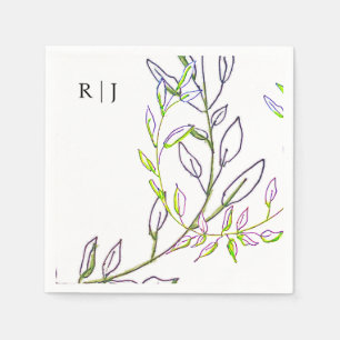 Monogram Initialer Sage Grönt Löv Artsy Bröllop Pappersservett