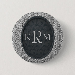 Monogram initialer Svart Blommig Personlig Knapp