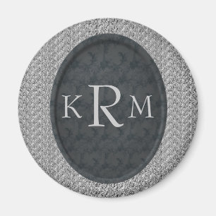Monogram initialer Svart Blommig Personlig Magnet
