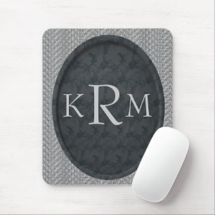 Monogram Initialer Svart Blommig Personlig Musmatta