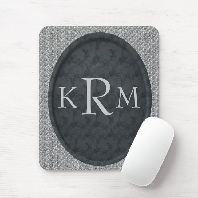 Monogram Initialer Svart Blommig Personlig Musmatta (Med mus)