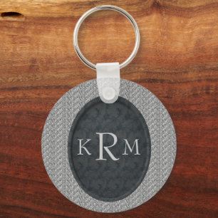 Monogram Initialer Svart Blommig Personlig Nyckelring