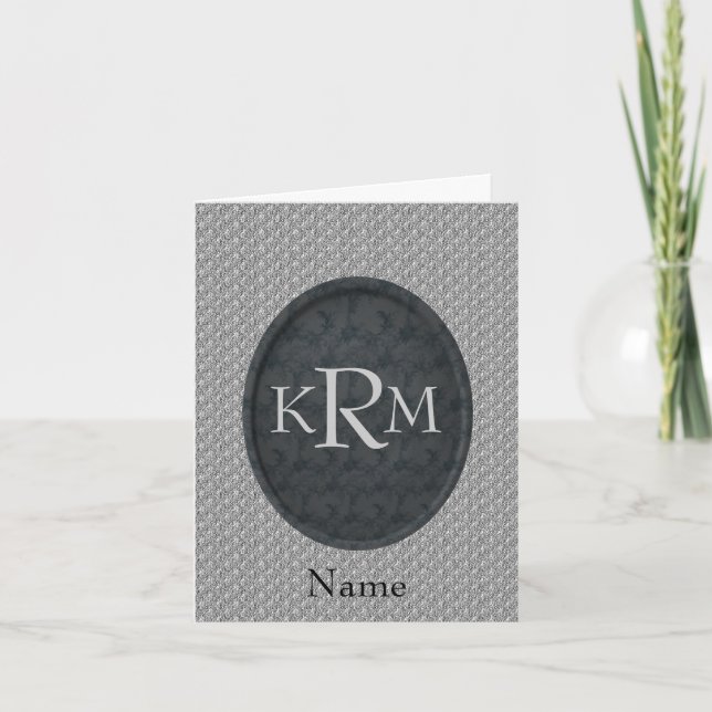 Monogram initialer svart blomster personlig anteckningskort (Framsida)