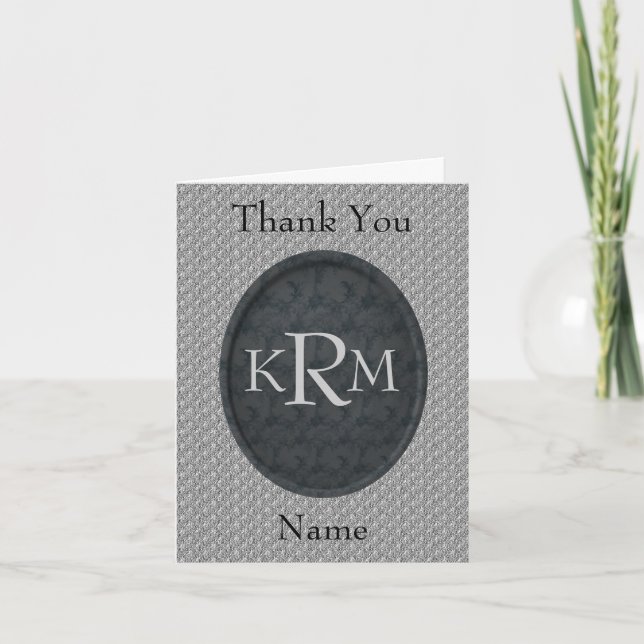 Monogram initialer svart blomster personlig tack kort (Framsida)