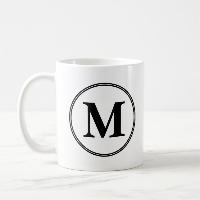 Monogram initialer, svart och vitt kaffemugg (Vänster)