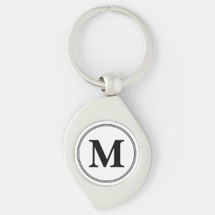 Monogram initialer, svart och vitt swirl silverfärgad nyckelring