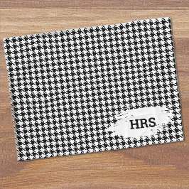 Monogram initialer svart & vit hundtandsmönstrad f fleecefilt